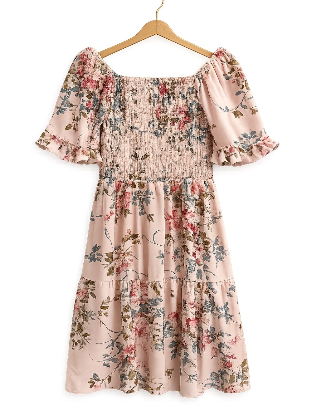 NWOT Boutique Pink Floral Smocked Midi Dress Size Small